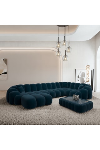 Canapé d'angle gauche panoramique - Bleu nuit - 7 places - En tissu velours