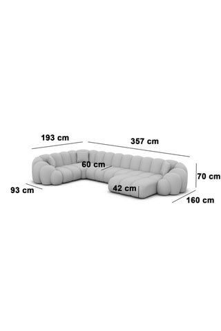 Canapé d'angle droit panoramique - Bleu foncé - 7 places - En tissu velours