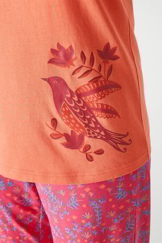 Pyjama Les oiseaux de Pondichery - Corail et fuchsia