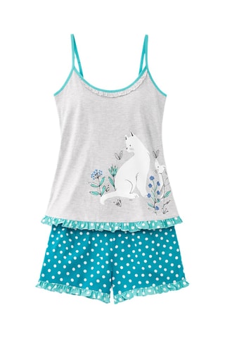 Pyjama  - Balade En Duo -  Gris chiné et turquoise