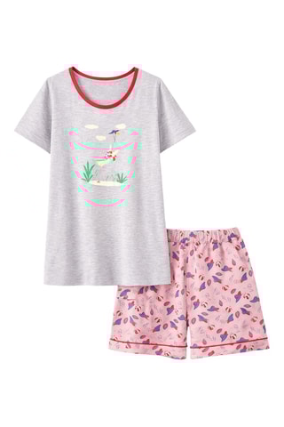 Pyjama  - En Route Pour La Plage -  Gris clair chiné et rose