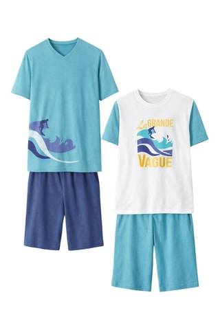 2 pyjamas  - La Grande Vague -  Bleu et blanc