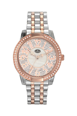Stalen en Parelmoeren Quartz Horloge - Zilverkleurig en Roségoudkleurig