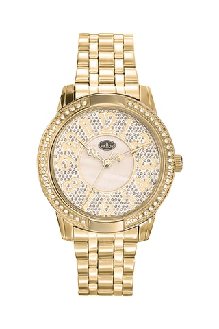 Stalen en Parelmoeren Quartz Horloge - Goudkleurig en Wit