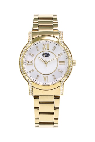 Stalen en Parelmoeren Quartz Horloge - Goudkleurig en Wit