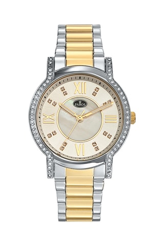 Stalen en Parelmoeren Quartz Horloge - Zilverkleurig en Goudkleurig