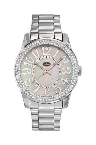 Stalen en Parelmoeren Quartz Horloge - Zilverkleurig en Wit