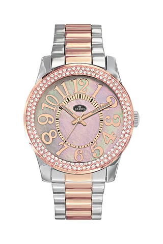 Stalen en Parelmoeren Quartz Horloge - Zilverkleurig en Roségoudkleurig