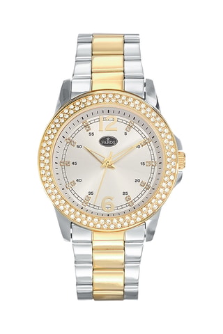 Stalen Quartz Horloge met Zirkonia’s - Zilverkleurig en Goudkleurig