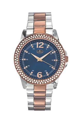 Stalen Quartz Horloge met Zirkonia’s - Zilverkleurig en Roségoudkleurig