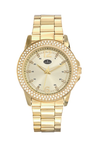 Stalen Quartz Horloge met Zirkonia’s - Goudkleurig