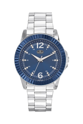 Stalen Quartz Horloge - Zilverkleurig en Marineblauw