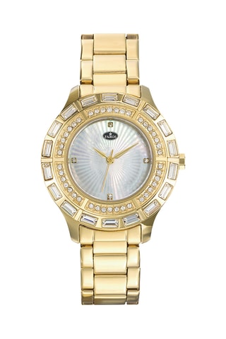Stalen en Parelmoeren Quartz Horloge - Goudkleurig en Wit