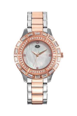 Stalen en Parelmoeren Quartz Horloge - Zilverkleurig en Roségoudkleurig
