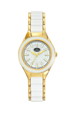 Stalen Quartz Horloge - Goudkleurig en Wit
