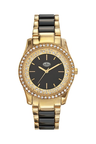 Stalen en Parelmoeren Quartz Horloge - Goudkleurig en Zwart