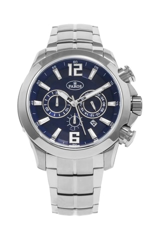 Stalen Quartz Horloge - Chronograaf - Zilverkleurig en Donkerblauw