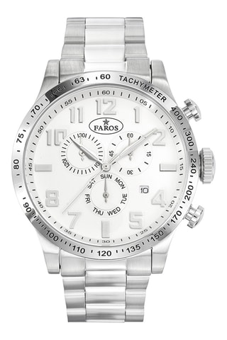 Stalen Quartz Horloge - Tachymeter - Zilverkleurig en Wit