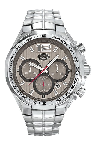 Stalen Quartz Horloge - Tachymeter en Chronograaf - Zilverkleurig en Bruin