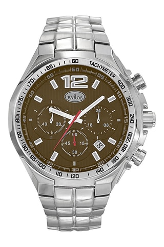 Stalen Quartz Horloge - Tachymeter en Chronograaf - Zilverkleurig en Bruin
