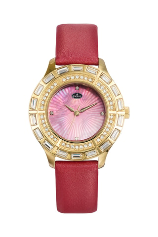 Leren Quartz Horloge - Rood en Goudkleurig