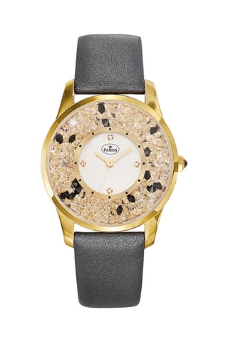 Leren en Parelmoeren Quartz Horloge - Zwart en Goudkleurig