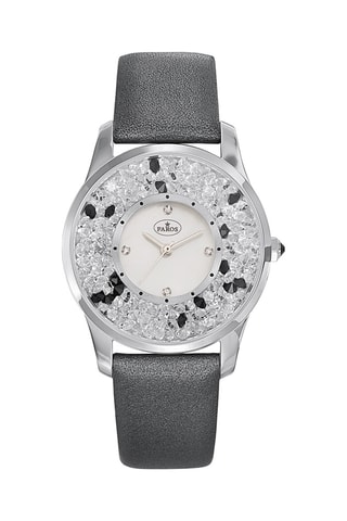 Leren en Parelmoeren Quartz Horloge - Zwart en Zilverkleurig