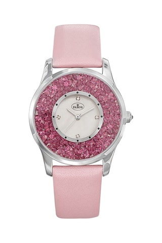 Leren Quartz Horloge - Roze en Zilverkleurig