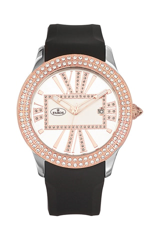 Rubberen Quartz Horloge - Zwart en Roségoudkleurig