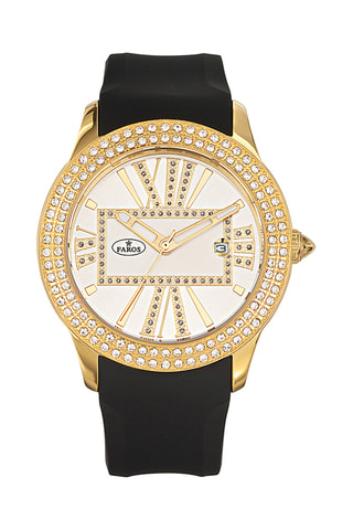 Rubberen Quartz Horloge - Zwart en Goudkleurig
