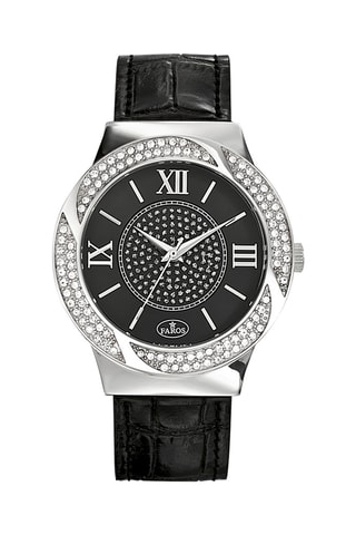 Leren Quartz Horloge - Zwart en Zilverkleurig