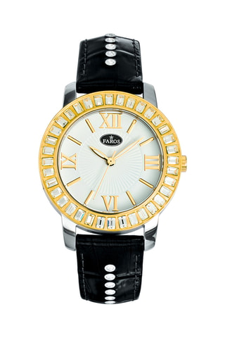 Leren Quartz Horloge - Zwart en Goudkleurig