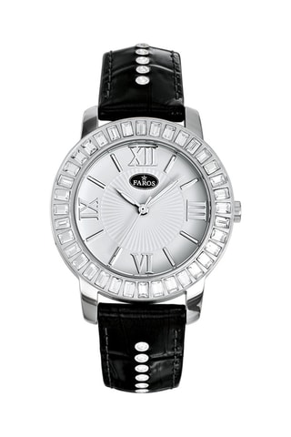 Leren Quartz Horloge - Zwart en Zilverkleurig
