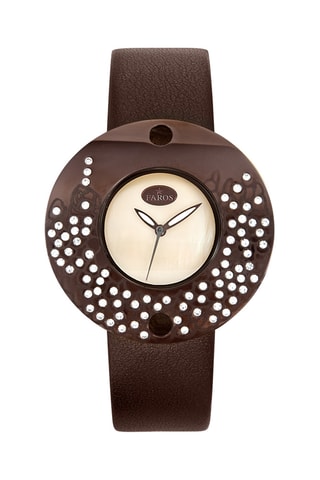 Leren Quartz Horloge - Bruin en Beige