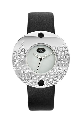 Leren Quartz Horloge - Zwart en Zilverkleurig