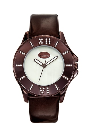 Leren en Parelmoeren Quartz Horloge - Bruin en Wit