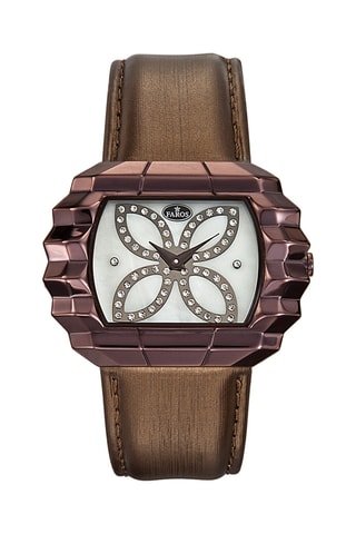 Leren en Parelmoeren Quartz Horloge - Bruin en Paars