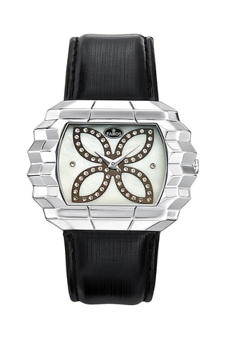 Leren en Parelmoeren Quartz Horloge - Zwart en Zilverkleurig