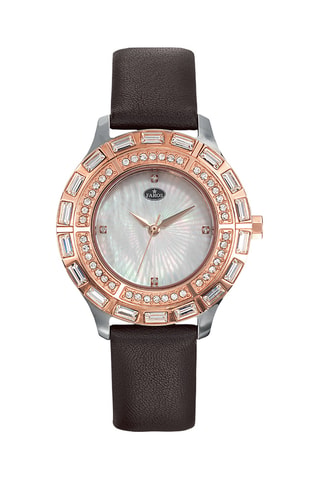 Leren en Parelmoeren Quartz Horloge - Zwart en Roségoudkleurig