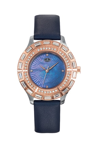 Leren Quartz Horloge - Marineblauw en Roségoudkleurig