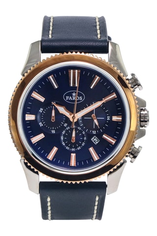 Leren Quartz Horloge - Donkerblauw en Roségoudkleurig
