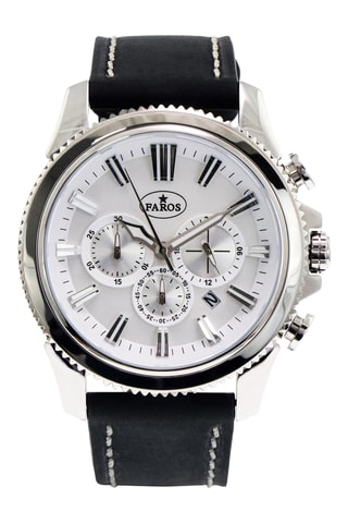 Leren Quartz Horloge - Chronograaf - Zwart en Zilverkleurig