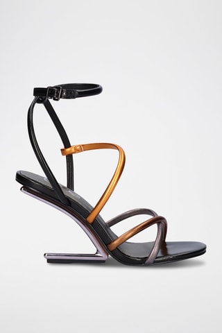 Sandales à talons compensées - Noir, orange et gris