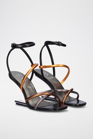 Sandales à talons compensées - Noir, orange et gris