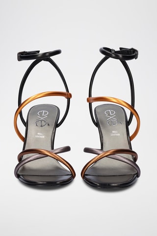 Sandales à talons compensées - Noir, orange et gris