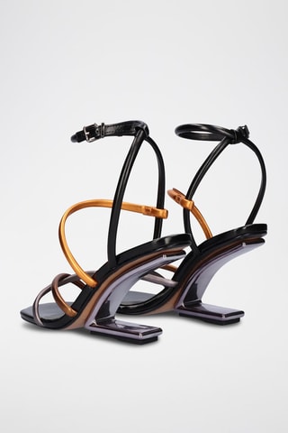 Sandales à talons compensées - Noir, orange et gris