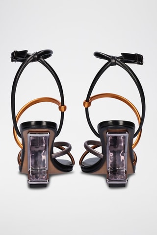 Sandales à talons compensées - Noir, orange et gris