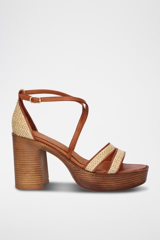 Sandali con zeppa in pelle - Beige