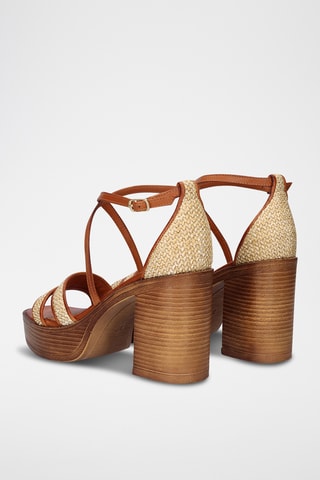 Sandali con zeppa in pelle - Beige