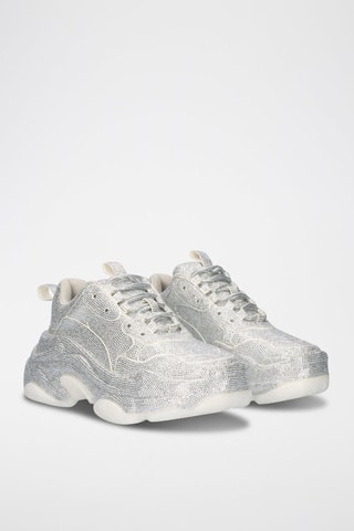 Sneakers con zeppa in pelle - Argentato